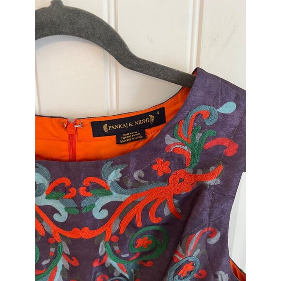 Anthropologie Pankaj &‎ Nidhi Octave Dress Embroidered Purple Boho Cocktail Sz 4 - Picture 4 of 6